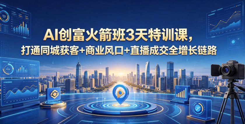 AI创富火箭班3天特训课，打通同城获客+商业风口+直播成交全增长链路，2026年4月新课-云创网