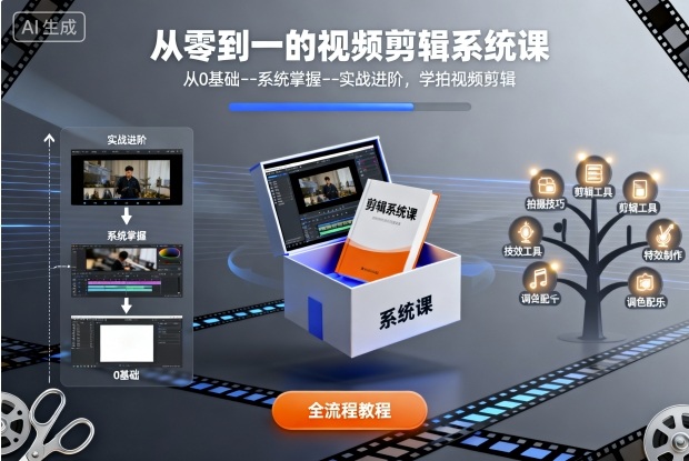 从零到一的视频剪辑系统课，从0基础--系统掌握--实战进阶，学拍视频剪辑-云创网