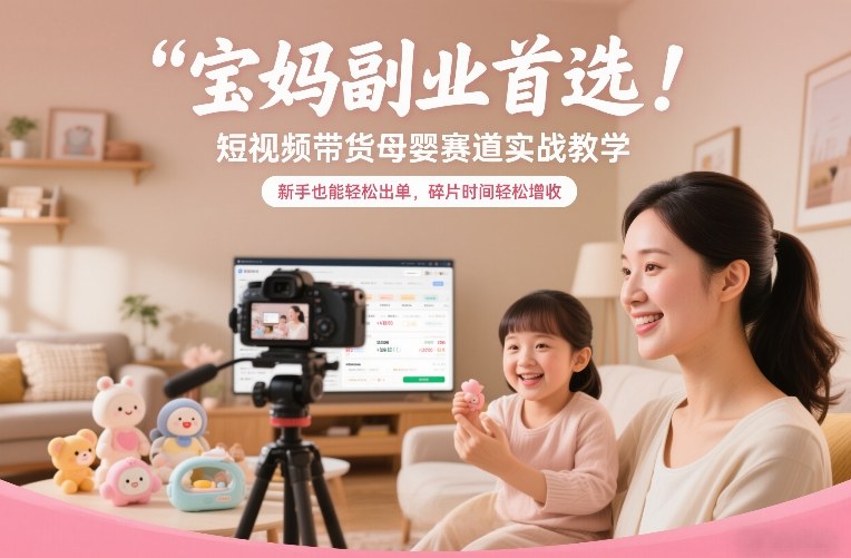 宝妈副业首选！短视频带货母婴赛道实战教学，新手也能轻松出单，碎片时间轻松增收-云创网