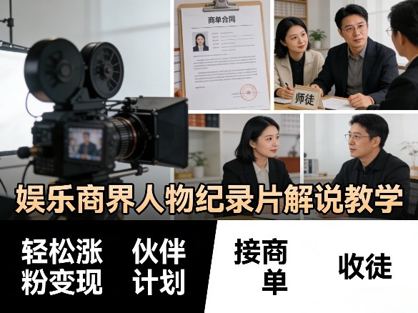 娱乐商界人物纪录片解说教学，轻松涨粉变现，伙伴计划，接商单，收徒等-云创网