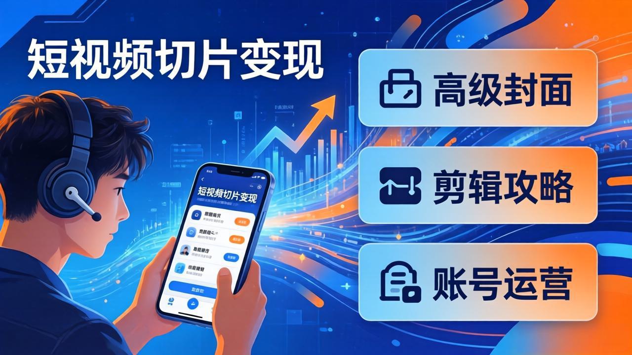 短视频切片变现速成班2.0：高级封面+剪辑攻略+账号运营，0基础小白快速入局副业-云创网