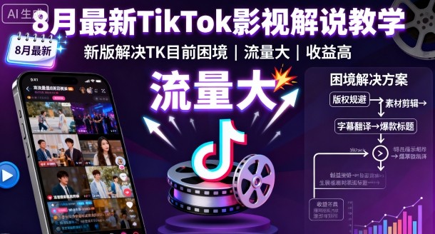 8月最新TikTok影视解说教学，新版解决TK目前困境，流量大，收益高-云创网