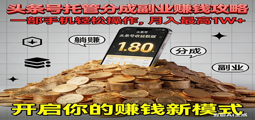 全程托管今日头条，一部手机就可以开干，最高躺赚1W+-云创网