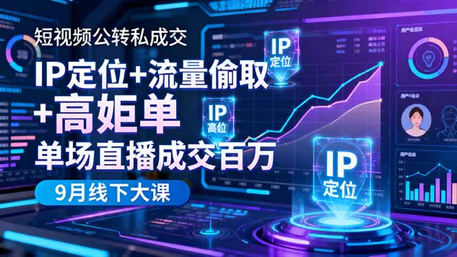 短视频公转私成交9月线下大课，IP定位+流量偷取+高客单，单场直播成交百万-云创网