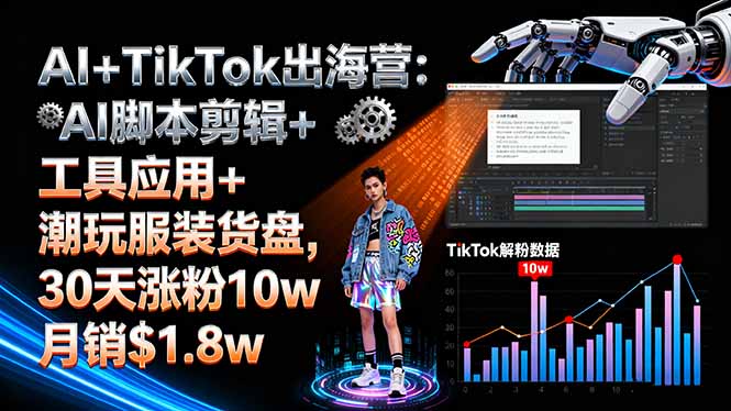 AI+TikTok出海营:AI脚本剪辑+工具应用+潮玩服装货盘,30天涨粉10w月销$1.8w-云创网