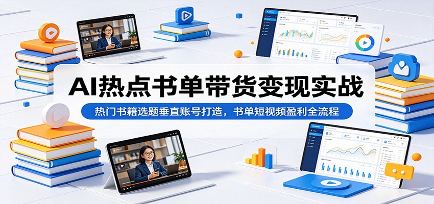 AI热点书单带货变现实战：热门书籍选题垂直账号打造，书单短视频盈利全流程-云创网