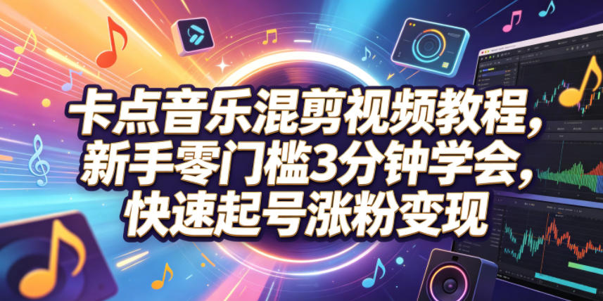 卡点音乐混剪视频教程，新手零门槛3分钟学会，快速起号涨粉变现-云创网