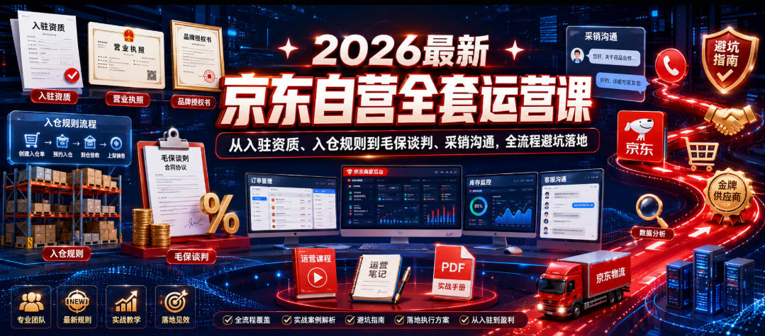 2026最新京东自营全套运营课，从入驻资质、入仓规则到毛保谈判、采销沟通，全流程避坑落地-云创网