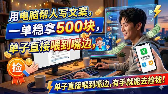 （18634期）用电脑帮人写文案，一单稳拿500块，单子直接喂到嘴边，有手就能去捡钱！-云创网