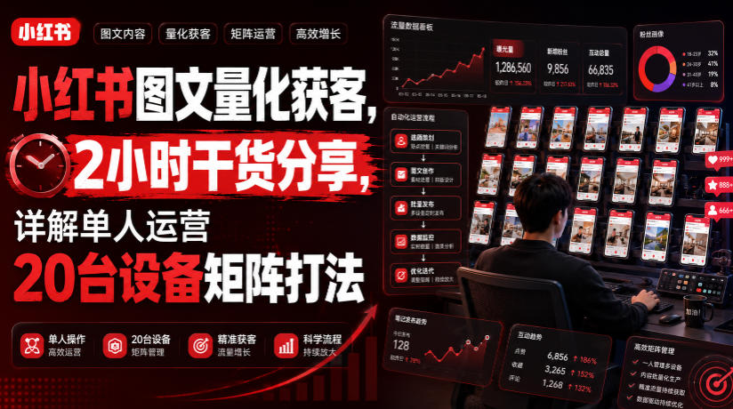 小红书图文量化获客，2小时干货分享，详解单人运营20台设备矩阵打法-云创网