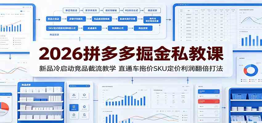 2026拼多多掘金私教课：新品冷启动竞品截流教学，直通车拖价SKU定价利润翻倍打法-云创网