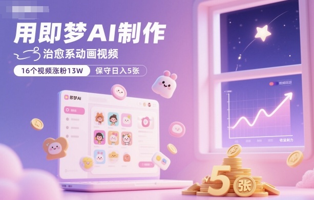 用即梦AI制作治愈系动画视频，16个视频涨粉13W，保守日入5张-云创网