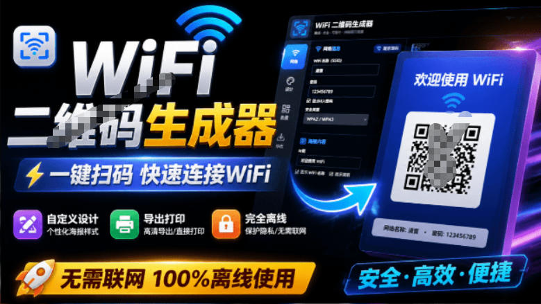 完全离线使用！WiFi二维码生成器，一键扫码快速连接WiFi，支持自定义风格导出WiFi二维码生成器-云创网