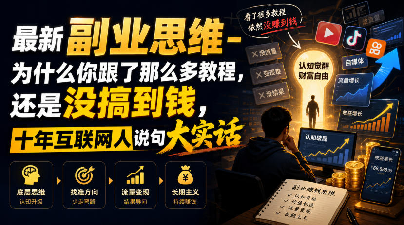 最新副业思维-为什么你跟了那么多教程，还是没搞到钱，十年互联网人说句大实话【揭秘】-云创网