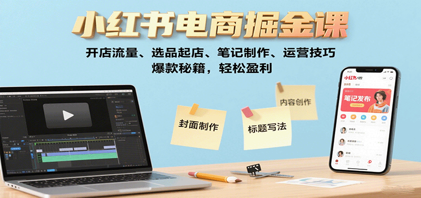 小红书电商掘金课：开店流量、选品起店、笔记制作、运营技巧，爆款秘籍，轻松盈利-云创网