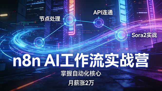 n8n AI工作流实战营，节点处理+API连通+Sora2实战，掌握自动化核心月薪涨2万-云创网
