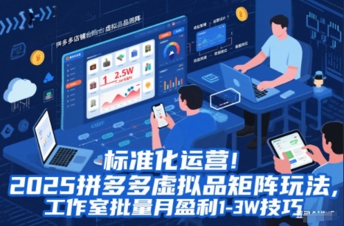 标准化运营！2025拼多多虚拟品矩阵玩法，工作室批量月盈利1-3W技巧【揭秘】-云创网