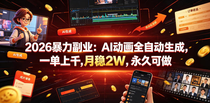 2026暴力副业：AI动画全自动生成，一单上千，月稳2W，永久可做【揭秘】-云创网