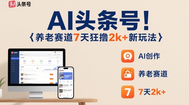 AI头条号，7天狂撸2k+，做养老赛道，新风口新玩法-云创网