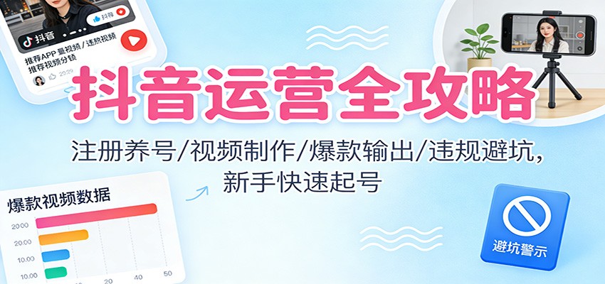抖音运营全攻略：注册养号/视频制作/爆款输出/违规避坑，新手快速起号-云创网