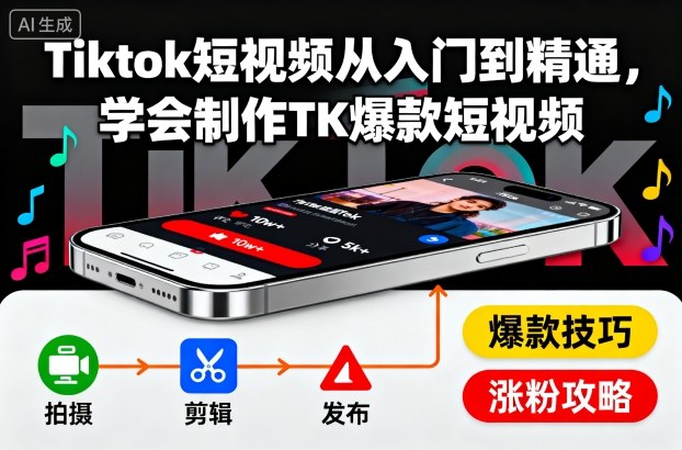 Tiktok短视频从入门到精通，学会制作TK爆款短视频-云创网