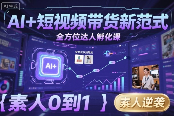 AI+短视频带货新范式全方位达人孵化课，素人也可以从0到1，全方位认知短视频带货-云创网