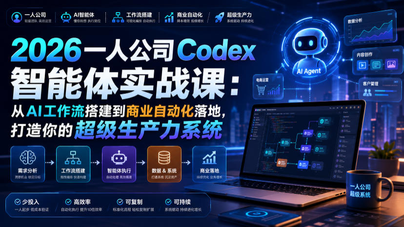2026一人公司Codex智能体实战课：从AI工作流搭建到商业自动化落地，打造你的超级生产力系统-云创网
