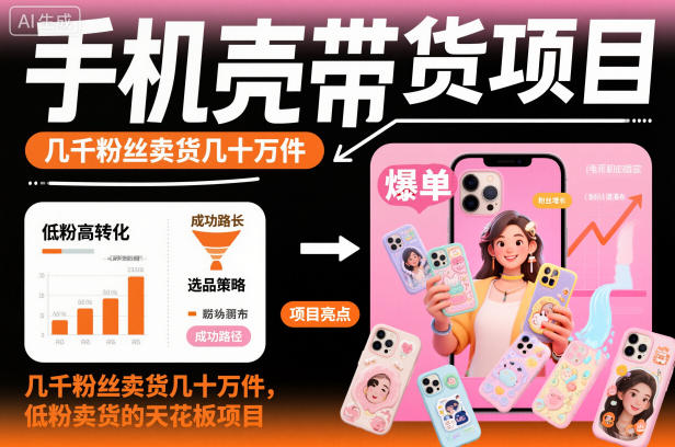 手机壳带货项目，几千粉丝卖货几十万件，短视频低粉卖货的天花板项目-云创网