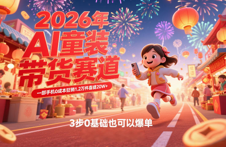 AI童装新春带货赛道，一部手机0成本狂销1.2万件喜提20W+，3步0基础也可以爆单-云创网