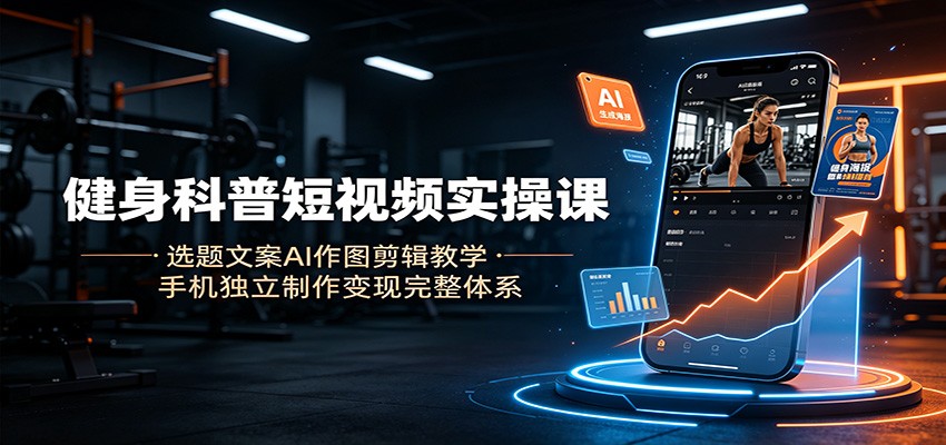 健身科普短视频实操课：选题文案AI作图剪辑教学，手机独立制作变现完整体系-云创网