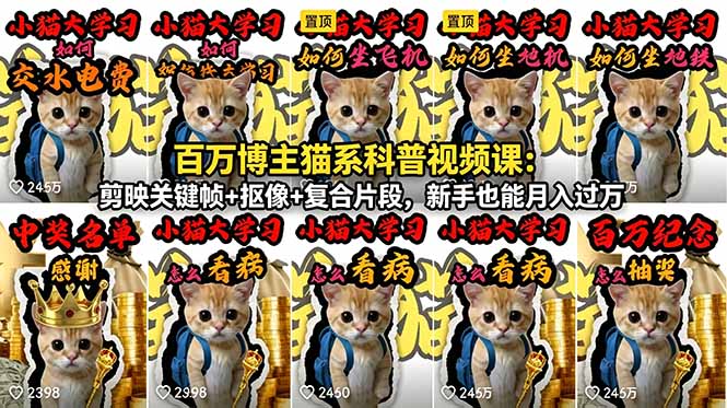 百万博主猫系科普视频课：剪映关键帧+抠像+复合片段，新手也能月入过万-云创网