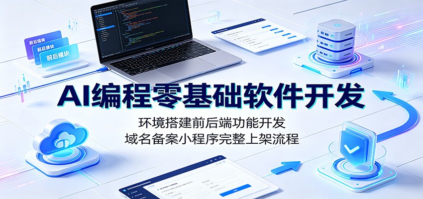 AI编程零基础软件开发：环境搭建前后端功能开发，域名备案小程序完整上架流程-云创网