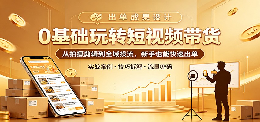 0基础玩转短视频带货：从拍摄剪辑到全域投流，新手也能快速出单-云创网
