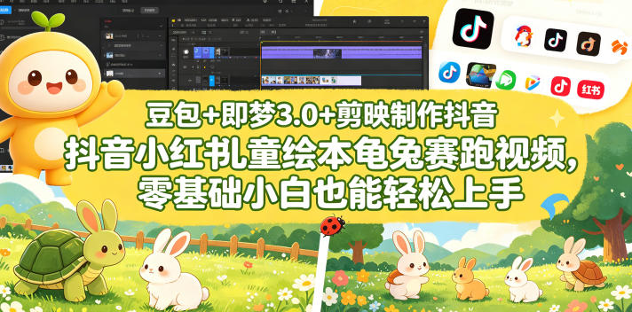 豆包＋即梦3.0+剪映制作抖音小红书儿童绘本龟兔赛跑视频，零基础小白也能轻松上手-云创网