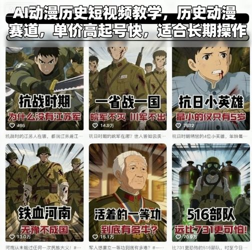 AI动漫历史短视频教学，历史动漫赛道，单价高起号快，适合长期操作-云创网