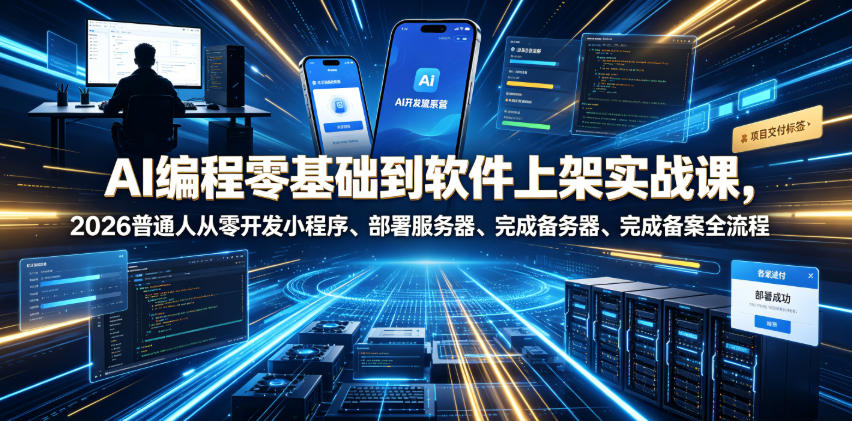 AI编程零基础到软件上架实战课，2026普通人从零开发小程序、部署服务器、完成备案全流程项目落地教程-云创网