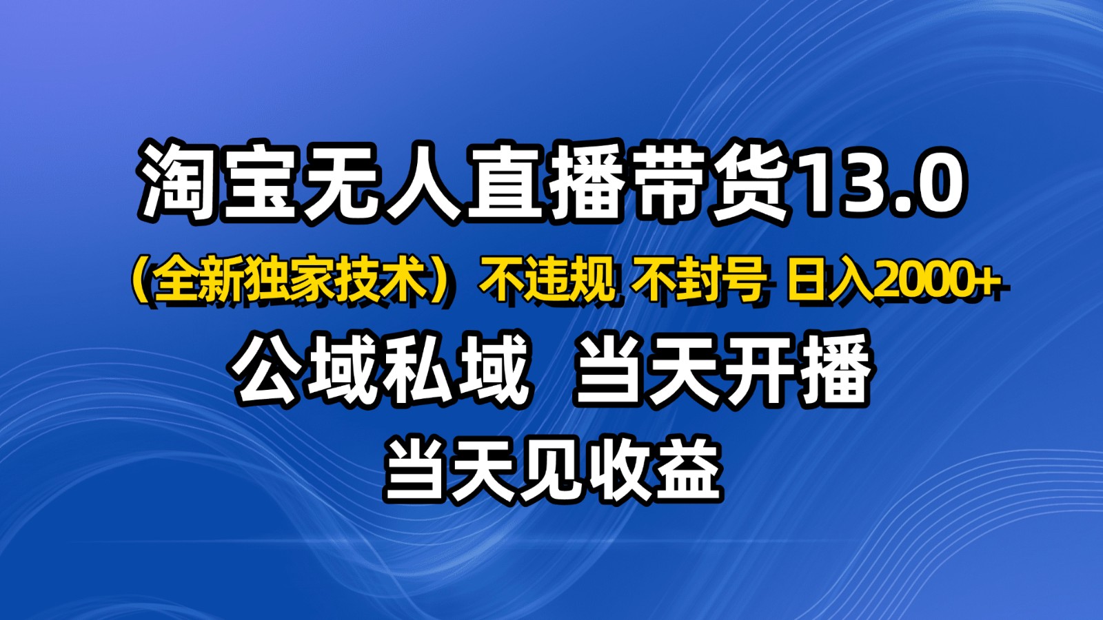 淘宝无人直播13.0，公域私域技术，不封号，不违规 布局下半年旺季赛道，日入2000+-云创网