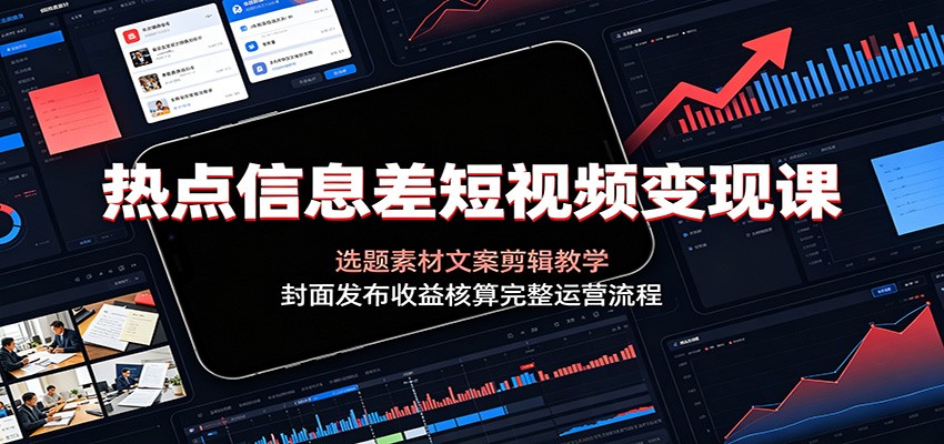 热点信息差短视频变现课：选题素材文案剪辑教学，封面发布收益核算完整运营流程-云创网