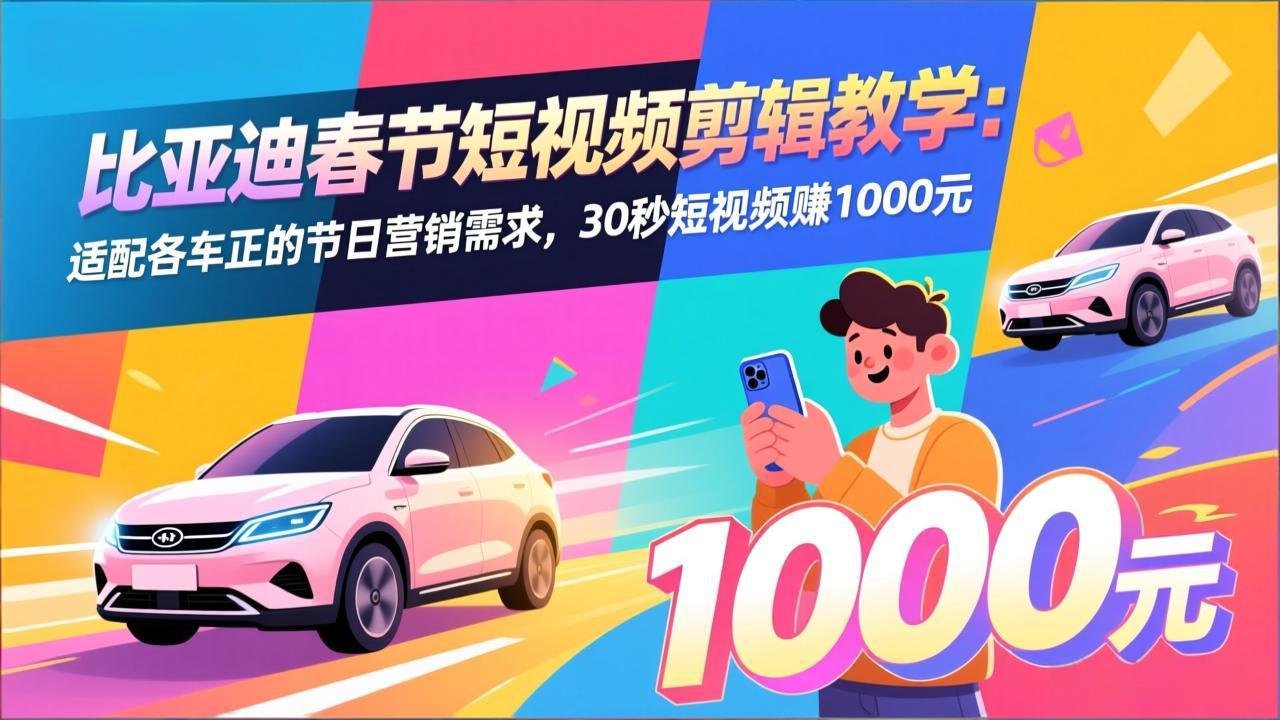 比亚迪春节短视频剪辑教学：适配各车企的节日营销需求，30秒短视频赚1000元-云创网