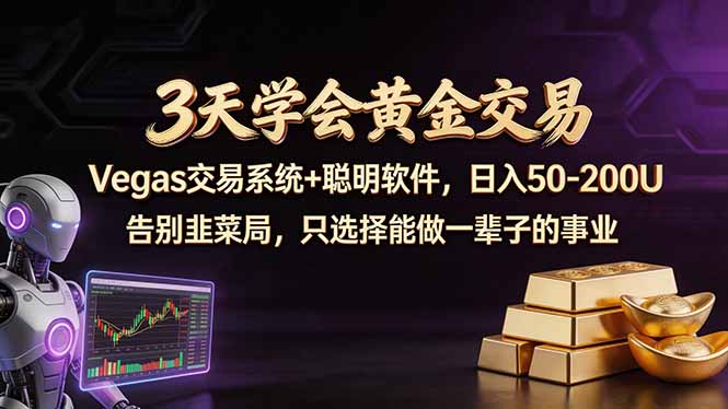 3天学会黄金交易，Vegas交易技术+聪明软件，日赚50-100U-云创网