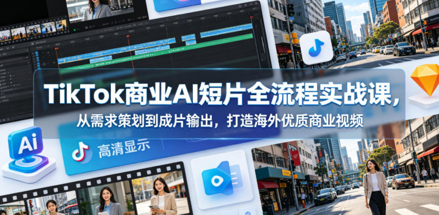 TikTok商业AI短片全流程实战课，从需求策划到成片输出，打造海外优质商业视频-云创网