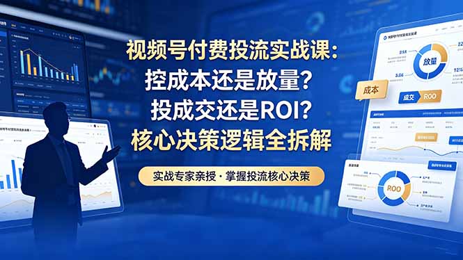 视频号付费投流实战课-5月：控成本还是放量？投成交还是ROI？核心决策逻辑全拆解-云创网