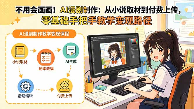 不用会画画！AI漫剧制作：从小说取材到付费上传，零基础手把手教学变现路径-云创网