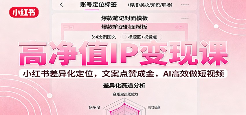 高净值IP变现课：小红书差异化定位，文案点赞成金， AI高效做短视频-云创网