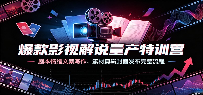 爆款影视解说量产特训营：剧本情绪文案写作，素材剪辑封面发布完整流程-云创网