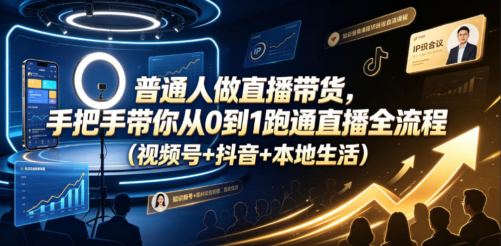 普通人做直播带货，手把手带你从0到1跑通直播全流程（视频号+抖音+本地生活）-云创网