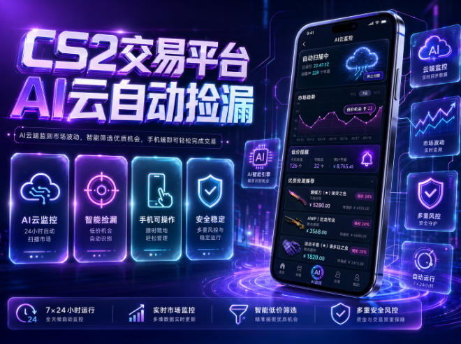CS2交易平台AI云自动捡漏，多年稳定运行，无需手机，支持任何形式验证，日入300+【揭秘】-云创网