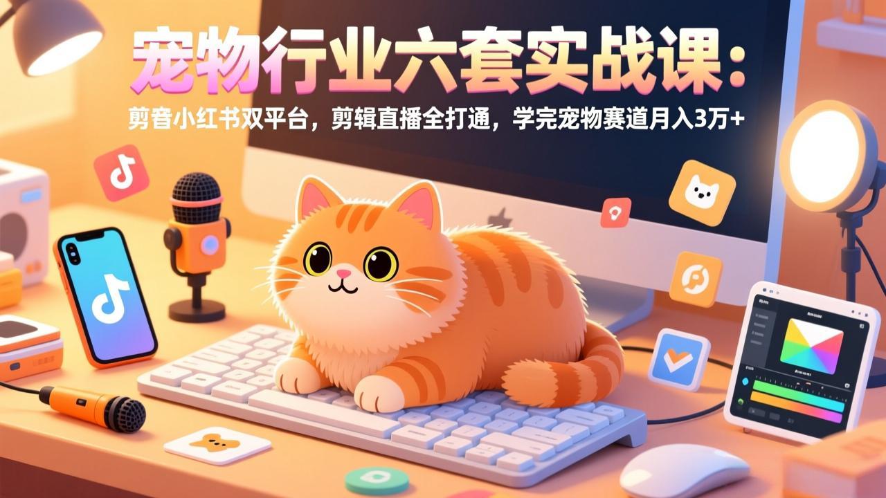 宠物行业六套实战课：抖音小红书双平台，剪辑直播全打通，学完宠物赛道月入3万+-云创网
