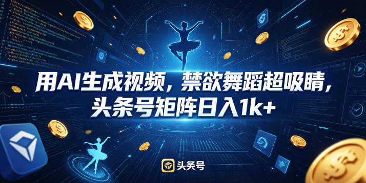 用AI生成视频，禁欲舞蹈超吸睛，头条号矩阵日入1k+-云创网