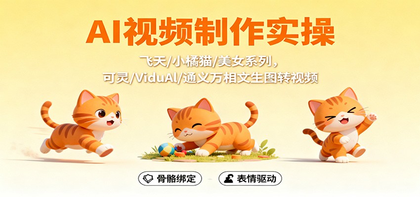 AI视频制作实操，飞天/小橘猫/美女系列，可灵/ViduAl/通义万相文生图转视频-云创网